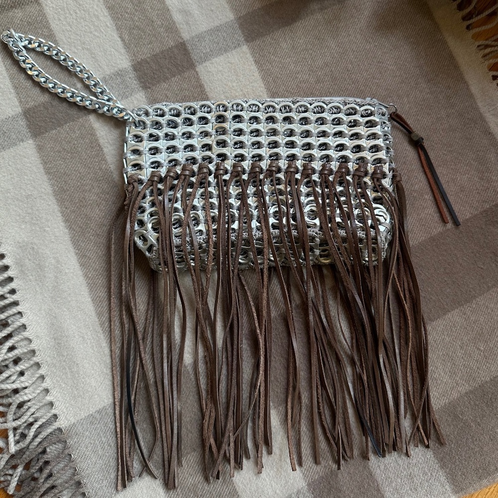 Handmade Pop-Tab Fringe Wristlet Bag — Artisanal & One-of-a-Kind